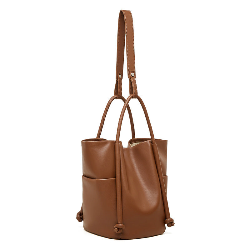 Women’s Soft Leather Bucket Crossbody Bag – Minimalist Everyday Handbag