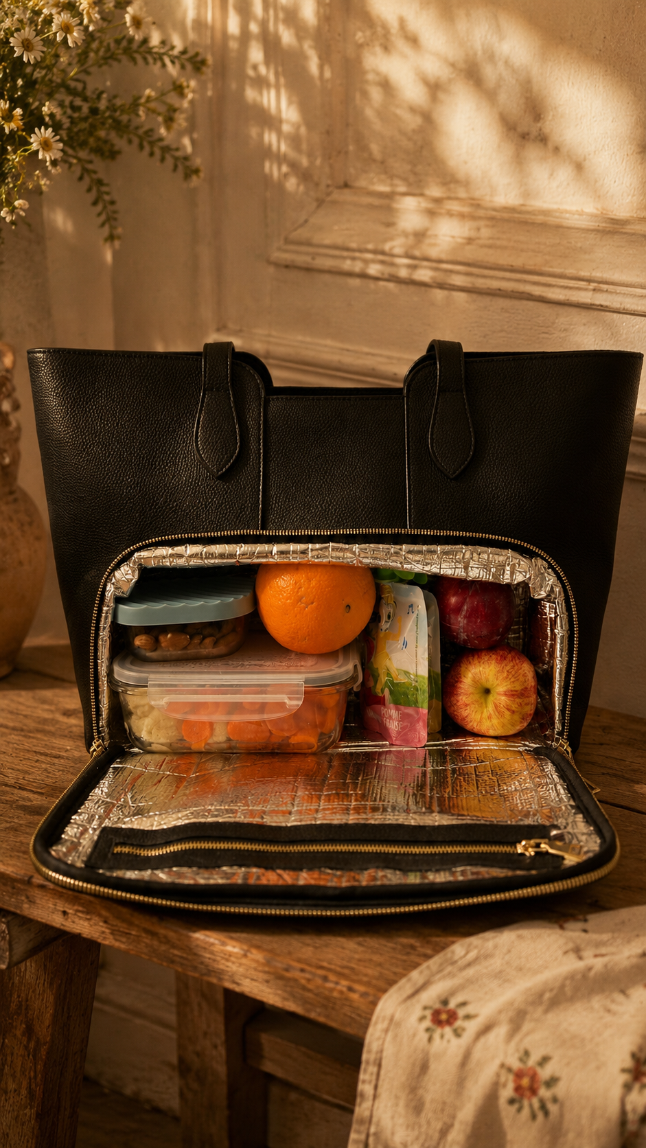 L'Élégant HAKSAM Paris — sac à main en cuir Togo grainé noir, vue de face