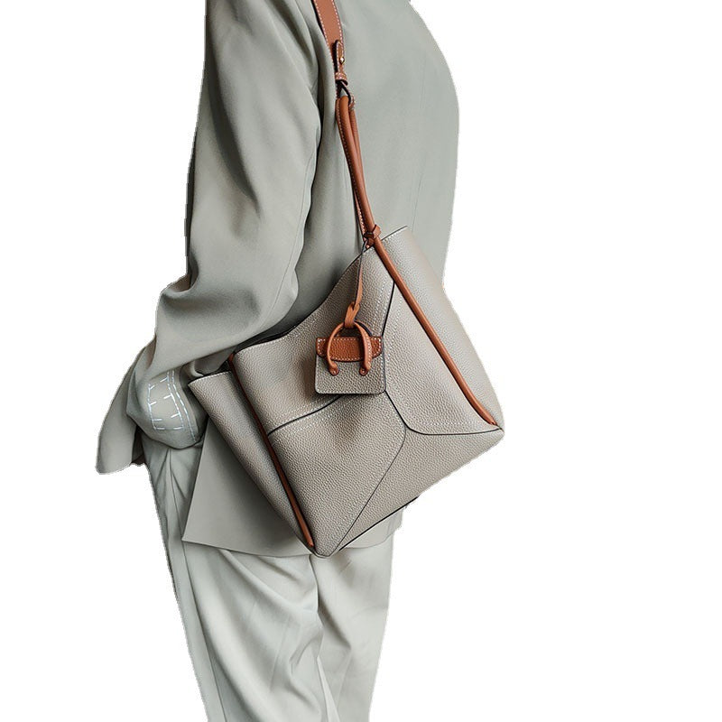 Business Commuter Genuine Leather Barrel Bag