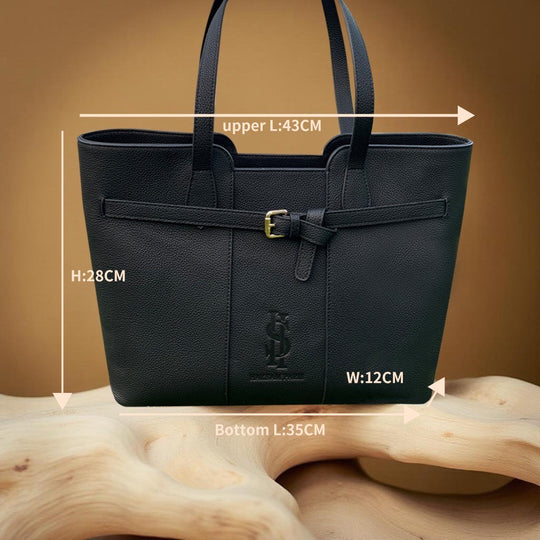 Sac Signature HAKSAM Paris en cuir Togo, vue de face avec les différentes dimensions
