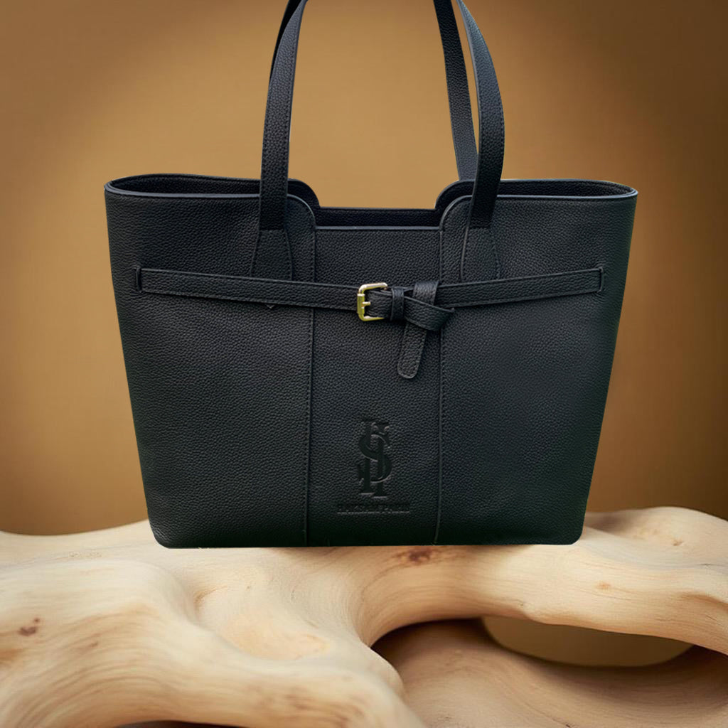 Sac Signature HAKSAM Paris en cuir Togo, vue de face, élégant tote bag multifonction avec rangement ordinateur et compartiment isotherme 